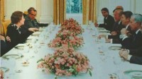 Margaret Thatcher at 'free' lunch withReagan