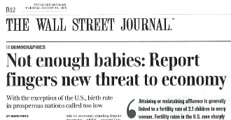 wall street journal article from 2005 with the headline Not Enough Babies - threat to economy